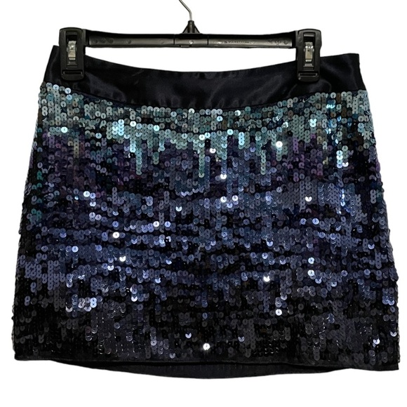 Express Design Sequin Blue Mini Skirt Size 0 - Picture 2 of 6